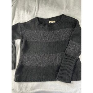 Ann Taylor Loft Womens Large Black Silver Metallic Striped Knit Sweater 260151‎